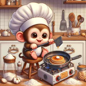 Milo the baby monkey making pancakes