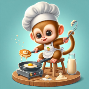 Milo the baby monkey making pancakes