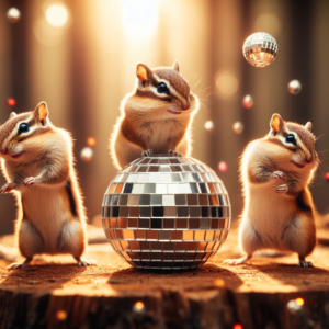 chipmunks dancing around a disco ball